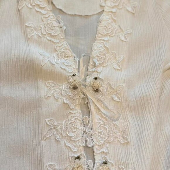 vtg y2k WHITE ROSE LACE embroidered ribbon tie-front cardigan! S.L Fashions - XL - Picture 7 of 8